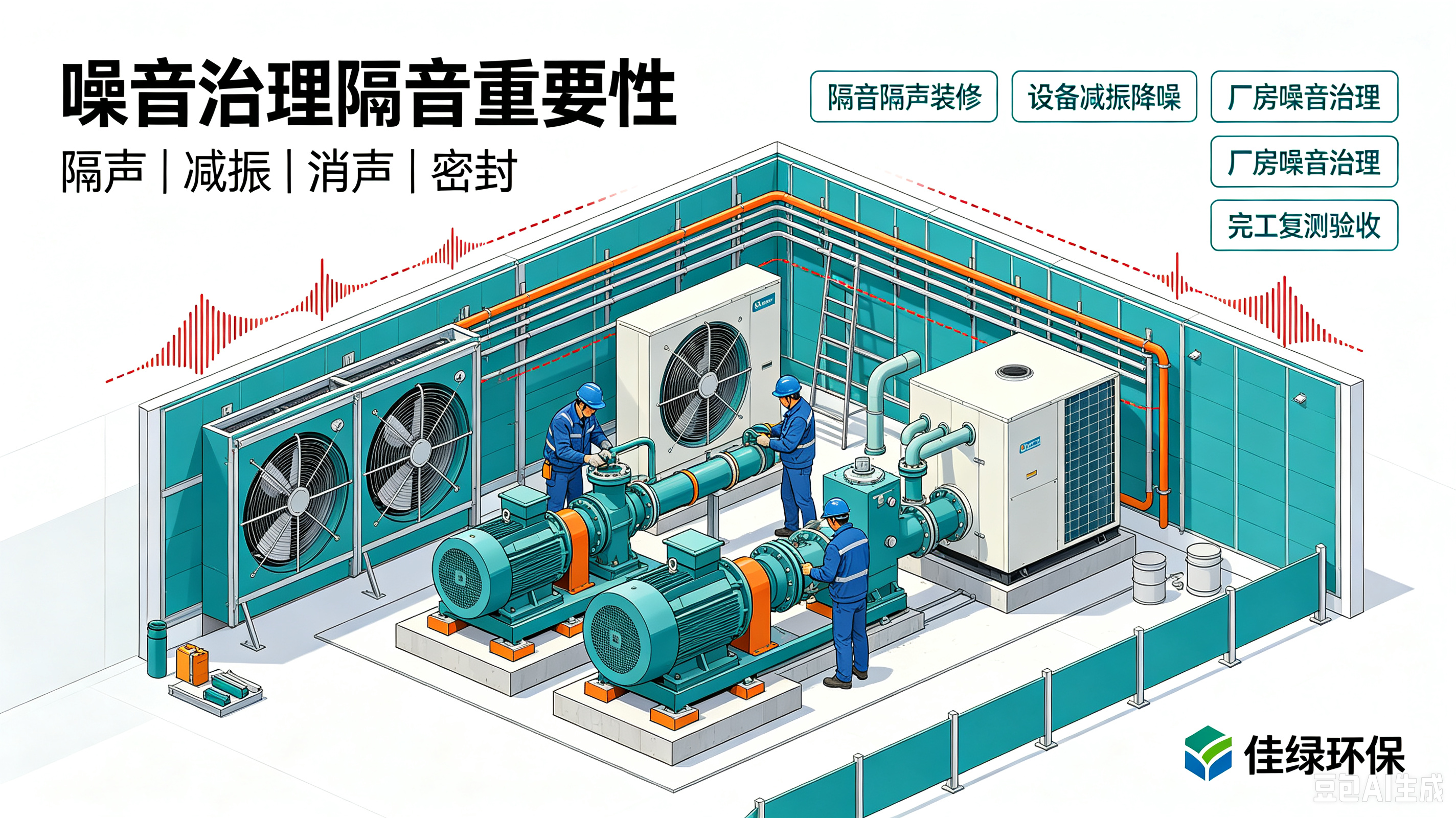 佳绿环保噪音治理工程，隔音隔声装修降噪施工，厂房机房设备噪声整改